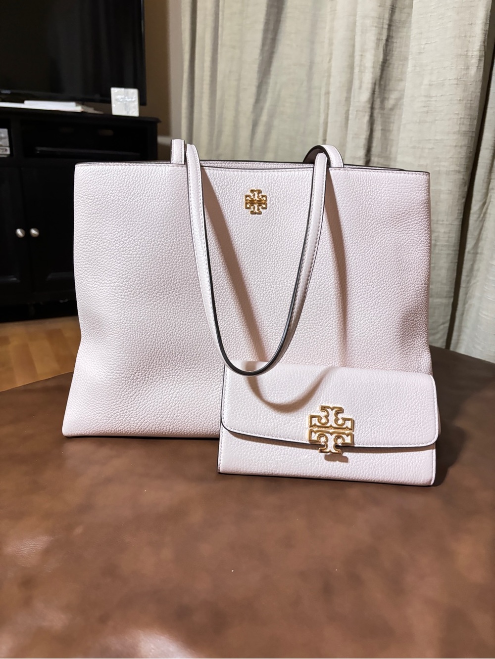 Tory Burch Delicate Pink Leather Britten Tote with Matching Wallet